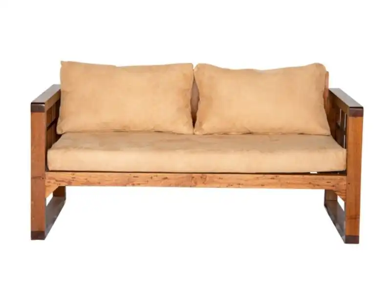 Grid Wooden Two Seater Sofa - Beige for rent