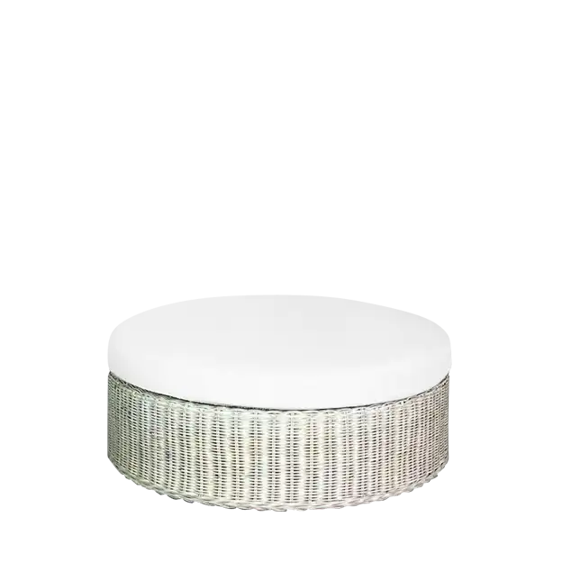 Cove Rattan Rounded Cocktail Ottoman- White for rent