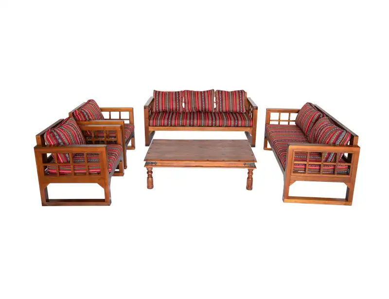 Wooden Grid  Single Seater Sofa - Saddu Red for rent