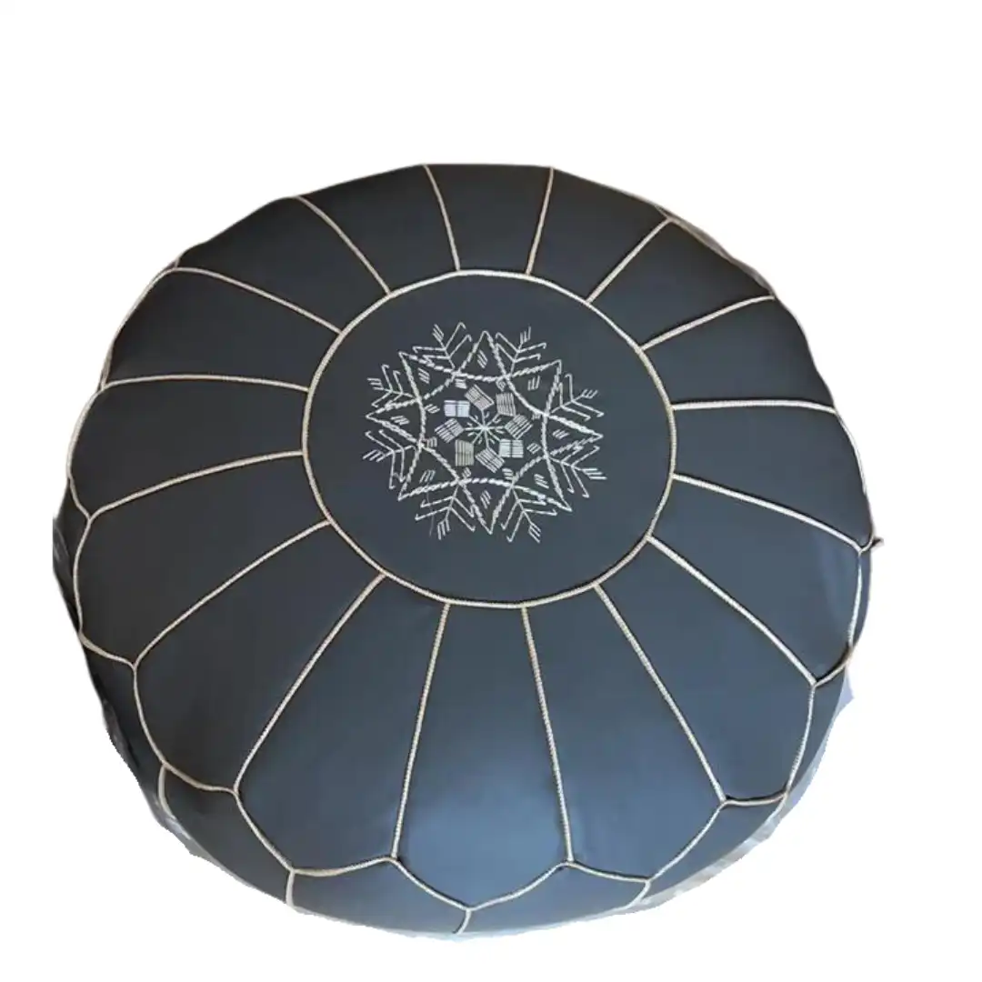 Moroccan Leather Agean Blue Pouf