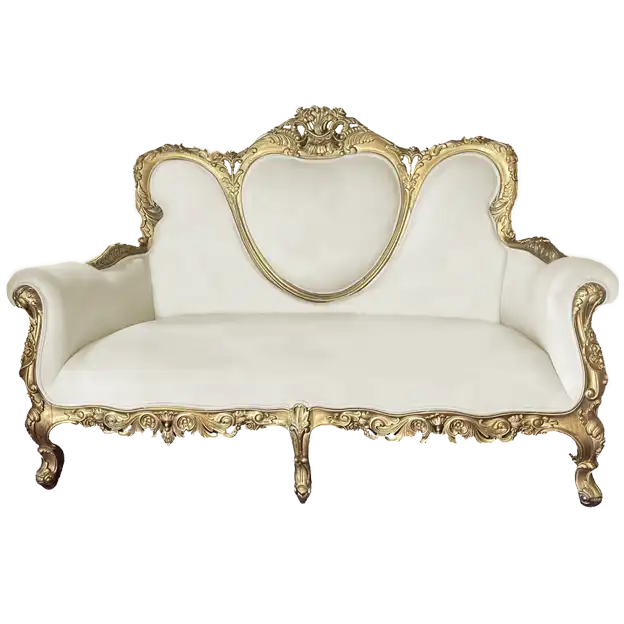White & Gold Carved Wood Bridal Chair for rent