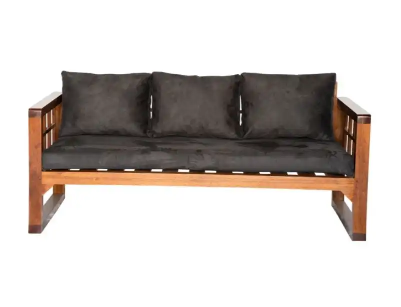 Grid Wooden Three Seater Sofa - Black for rent