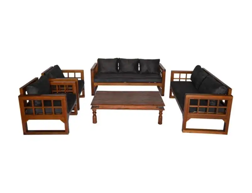 Grid Wooden Single Seater Sofa - Black for rent