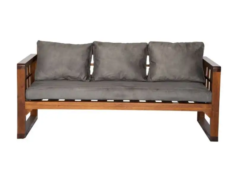 Grid Wooden Three Seater Sofa - Gray for rent