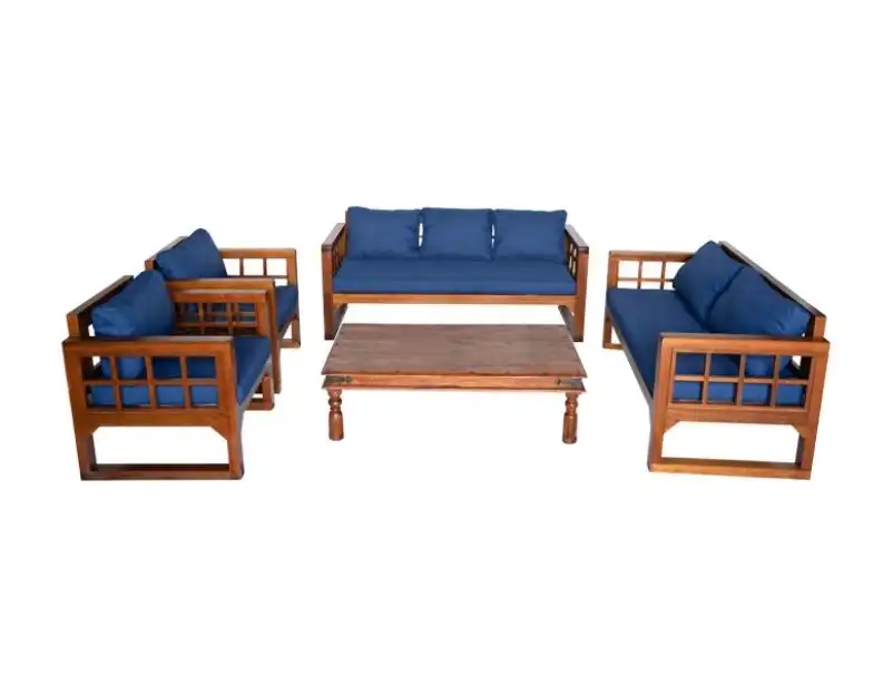 Grid Wooden Single Seater Sofa - Royal Blue for rent