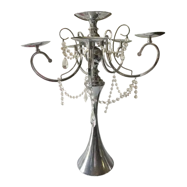 Candelabra Centerpiece with Hanging Crystals - Silver for rent