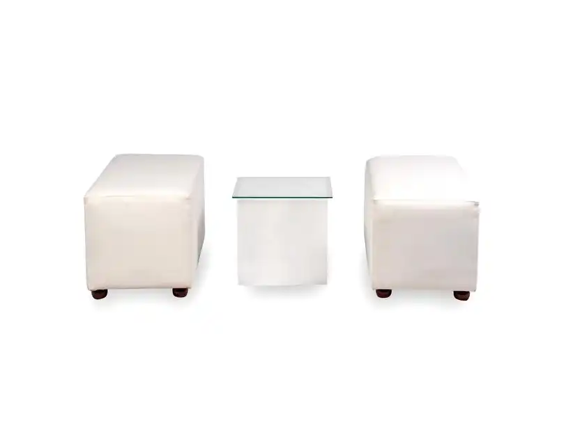 White Two Seater Leather Ottoman for rent