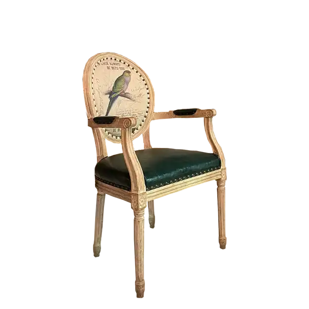 Antique Designed Dining Chair with Arm-Green Seat for rent