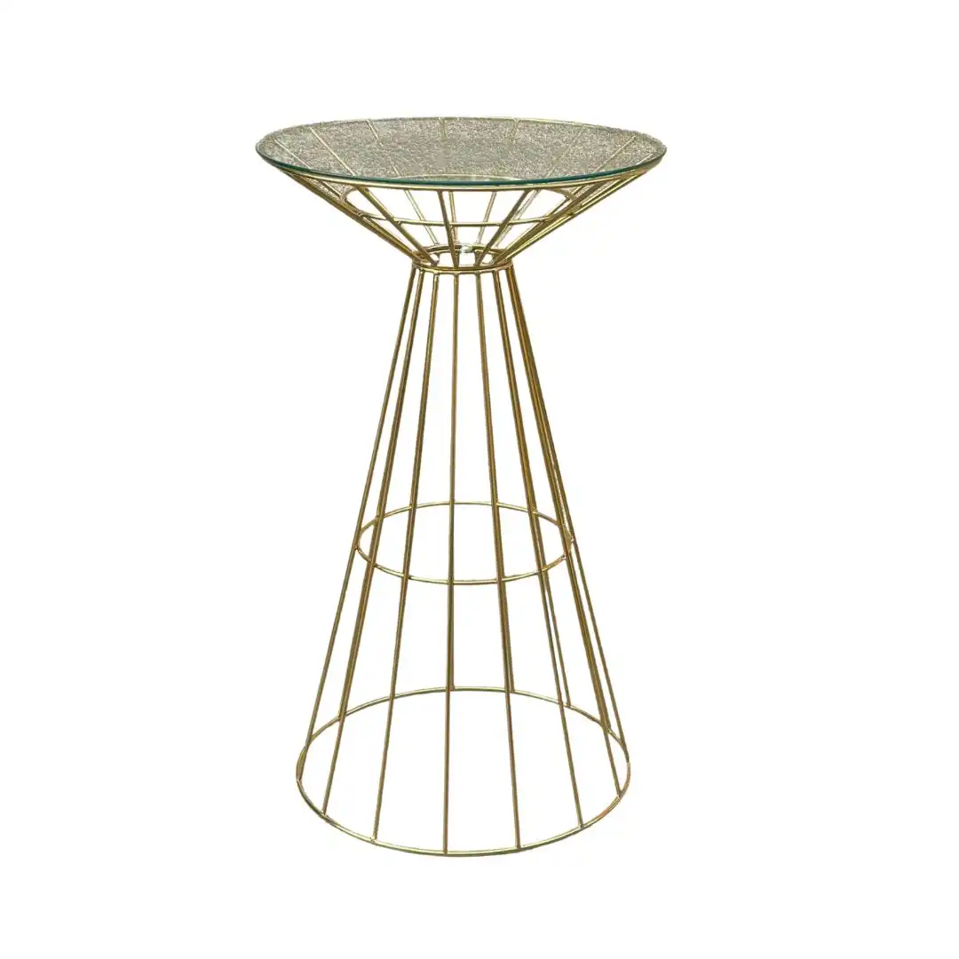 60x60 Glass Top Wired Metal Golden Bar Table