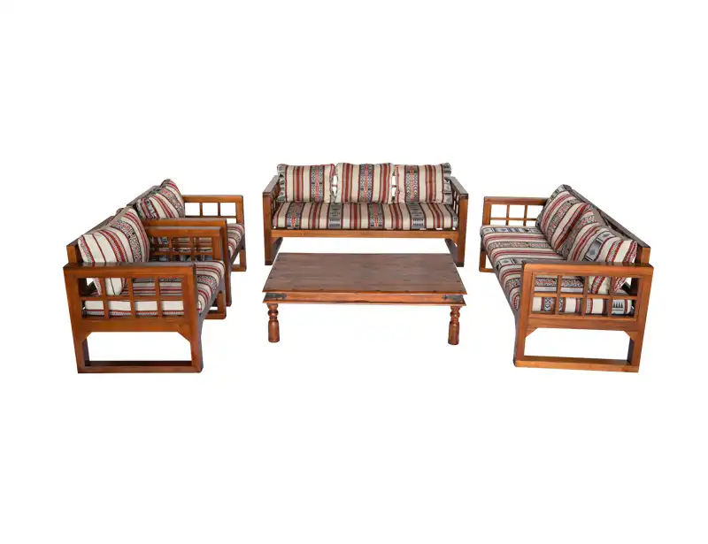 Grid Wooden Three Seater Sofa - Saddu Modern for rent