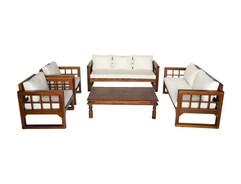 Grid Wooden Single Seater Sofa - White for rent