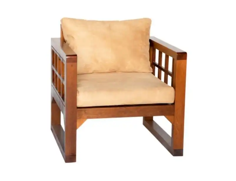 Grid Wooden Single Seater Sofa - Beige for rent