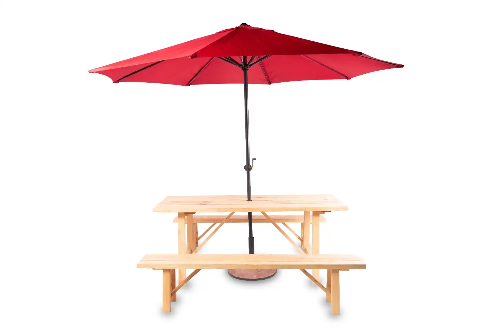 Garden Picnic Table with Benches with Red Umbrella