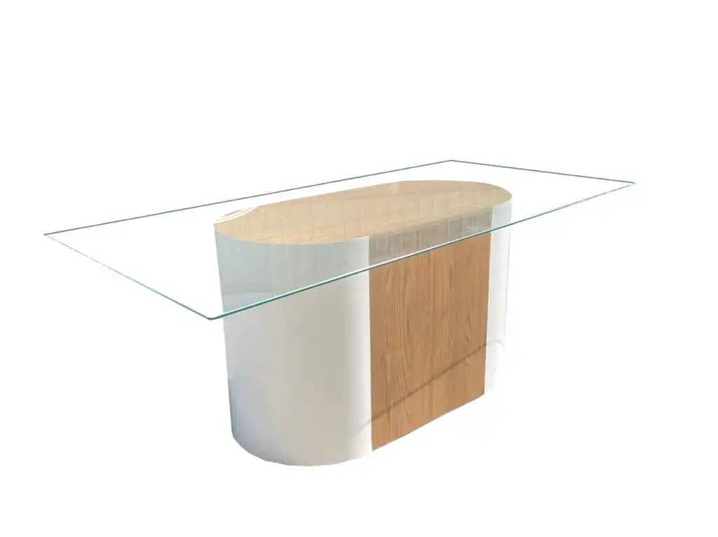 Large Burl Wood Base Glass Top Oval Dining Table (White) for rent