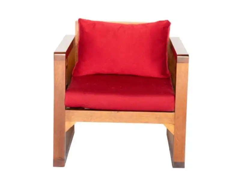 Grid Wooden Single Seater Sofa - Red for rent