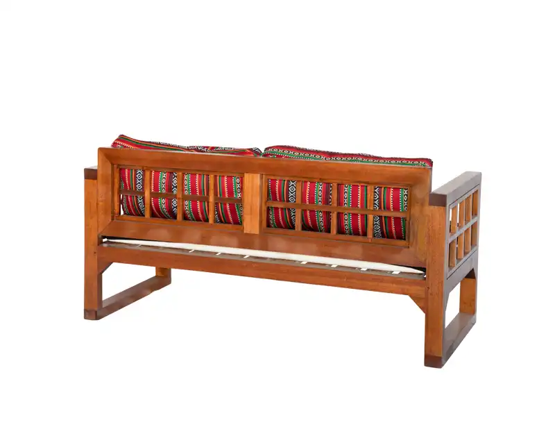 Grid Wooden Three Seater Sofa - Saddu Red for rent