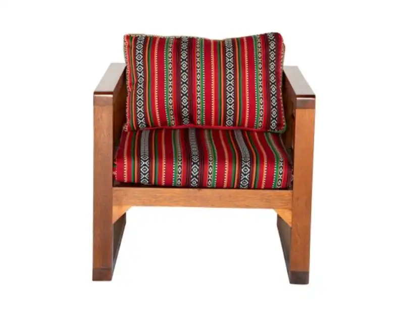 Wooden Grid  Single Seater Sofa - Saddu Red for rent