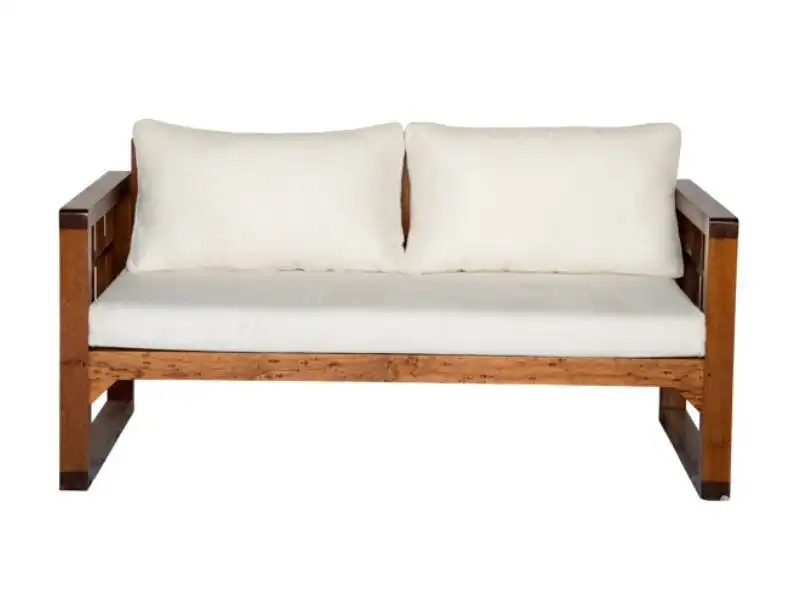 Grid Wooden Two Seater Sofa - White for rent