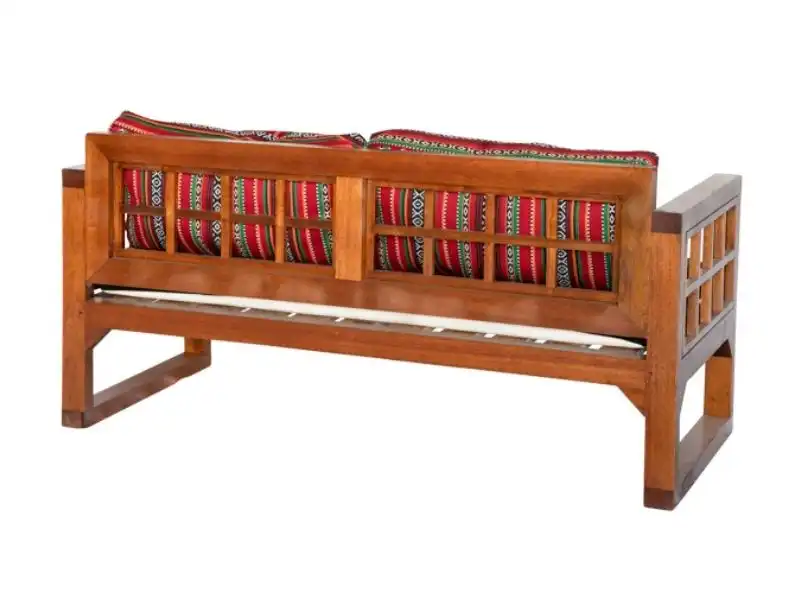 Wooden Grid Two Seater Sofa - Saddu Red for rent