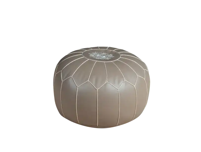 Moroccan Leather Pouf - Chalk