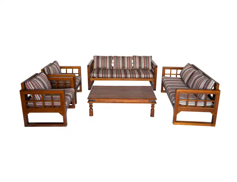 Grid Wooden Two Seater Sofa - Saddu for rent