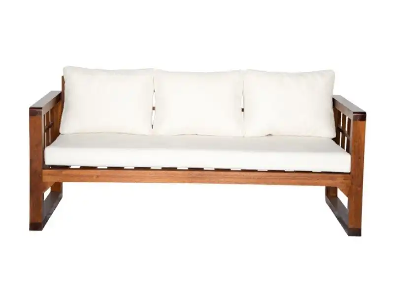 Grid Wooden Three Seater Sofa - White for rent