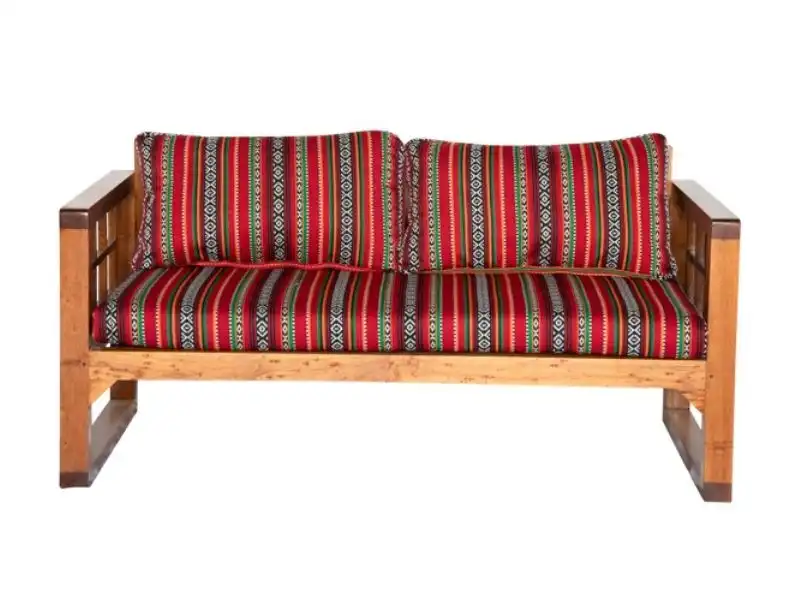 Wooden Grid Two Seater Sofa - Saddu Red for rent