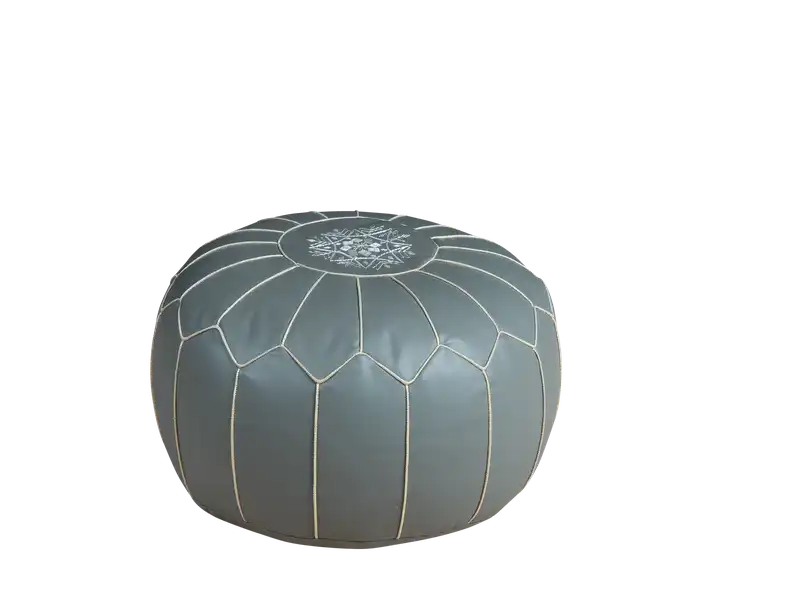 Moroccan Leather Pouf - Gray