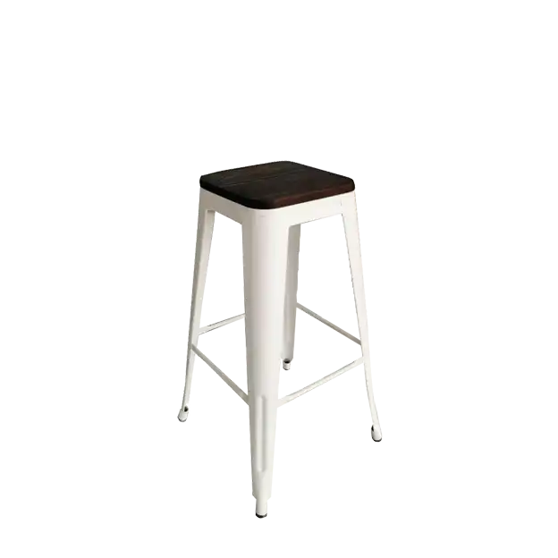 White Bar Stool with Wooden Seat ATHOOR-SKU-000169