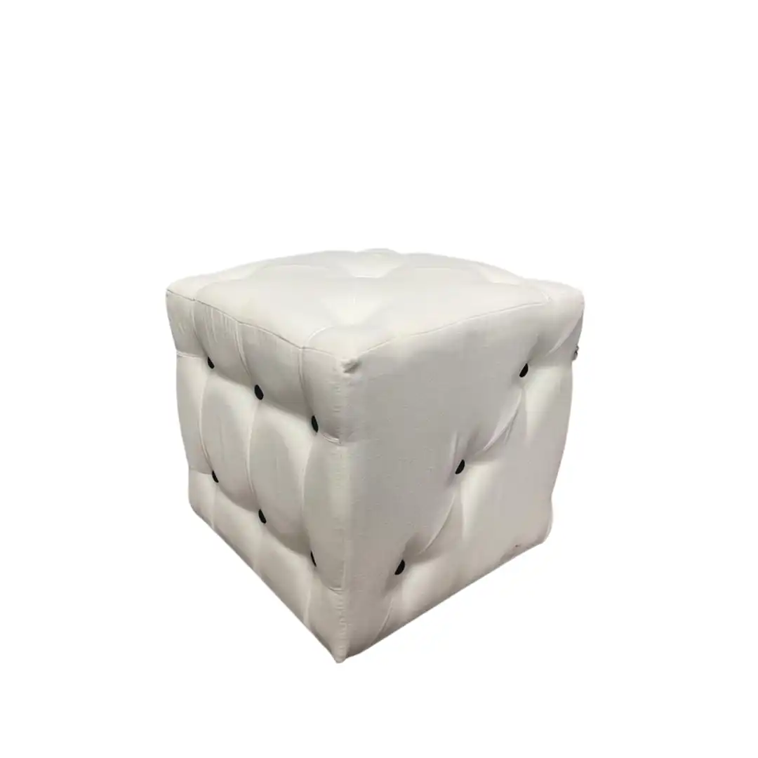 White Baxton Cube Ottoman ATHOOR-SKU-000765