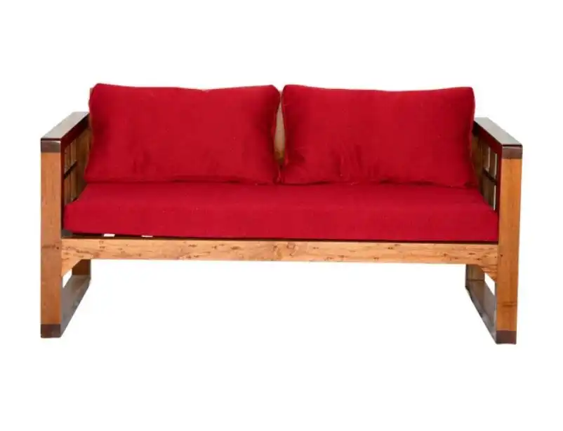 Grid Wooden Two Seater Sofa - Red for rent