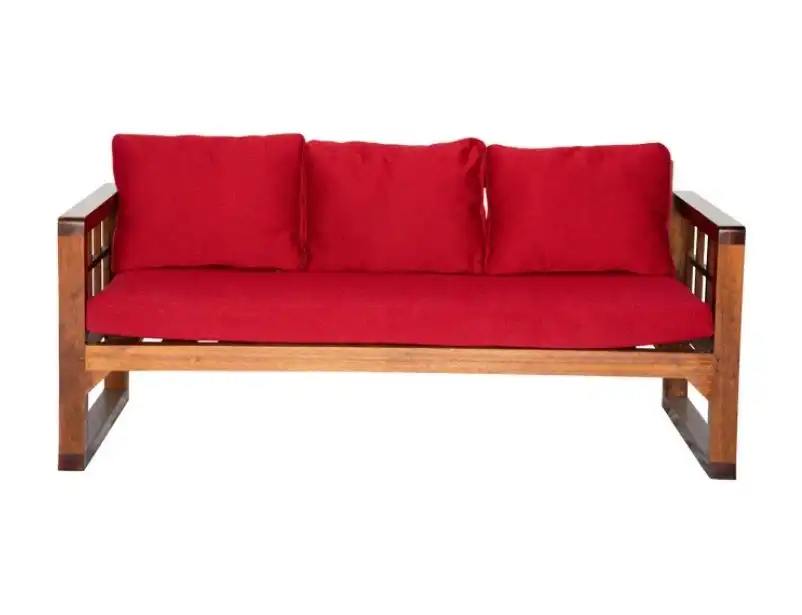 Grid Wooden Three Seater Sofa - Red for rent