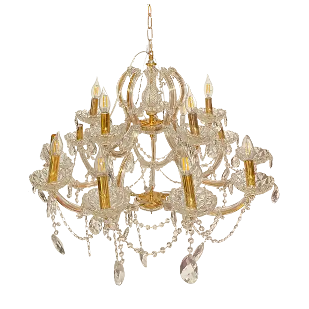 Amber Chandelier with Hanging Crystal and Plate-14 Bulbs 