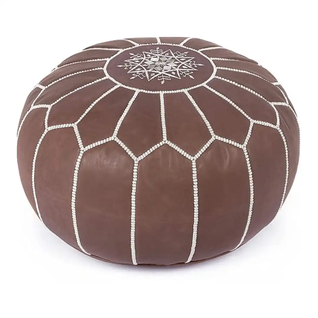 Moroccan Leather Pouf - Amber