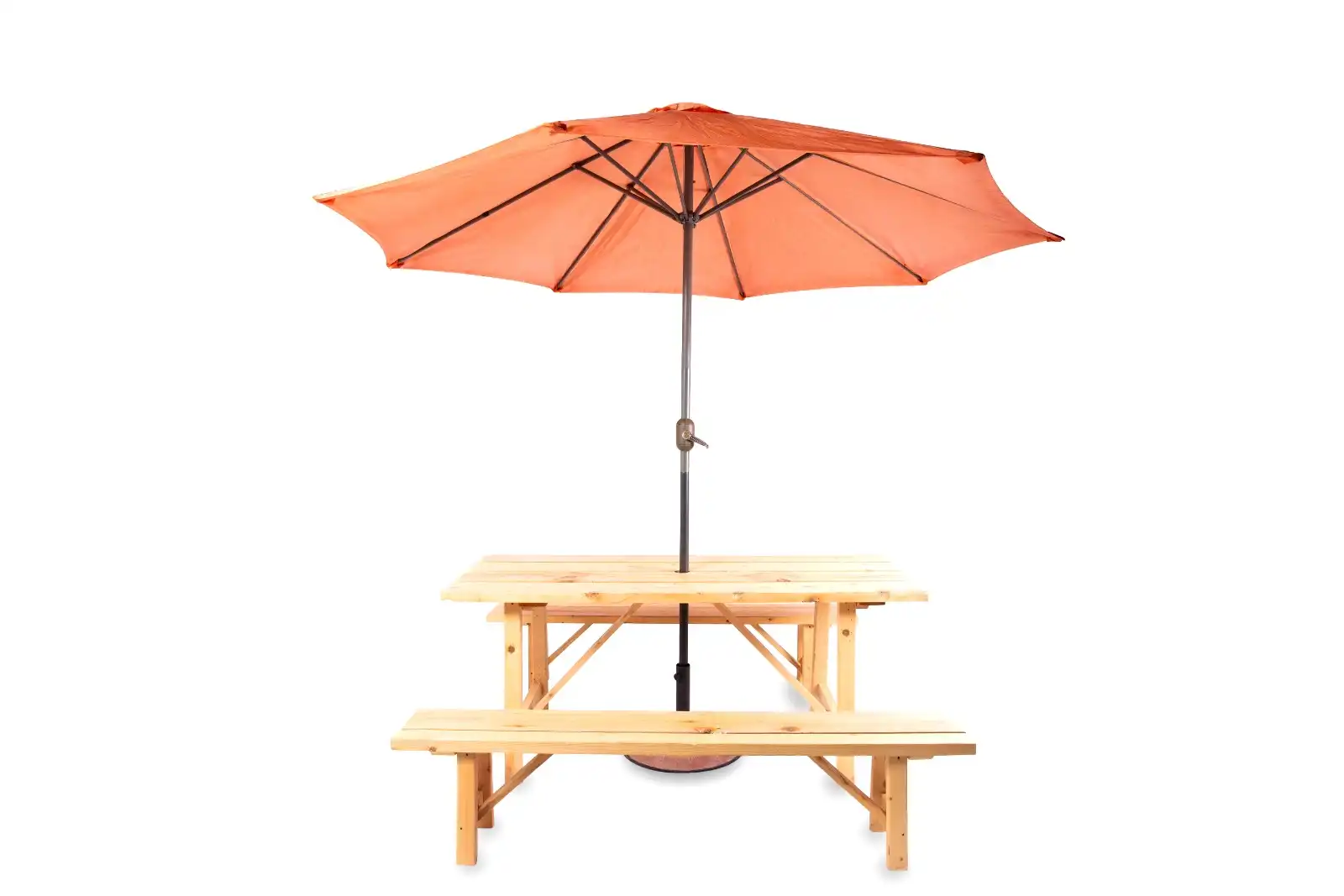 Garden Picnic Table with Benches with Orange Umbrella