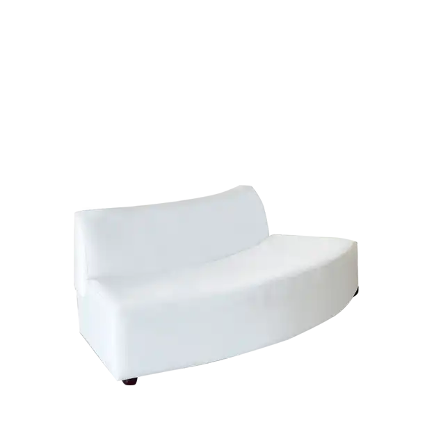 Continental Reverse Curved White Leather Sofa for rent