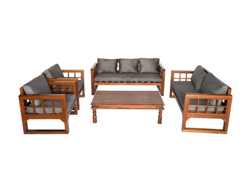 Grid Wooden Single Seater Sofa - Gray for rent