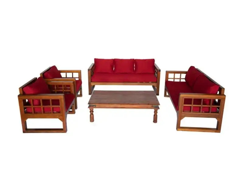 Grid Wooden Single Seater Sofa - Red for rent