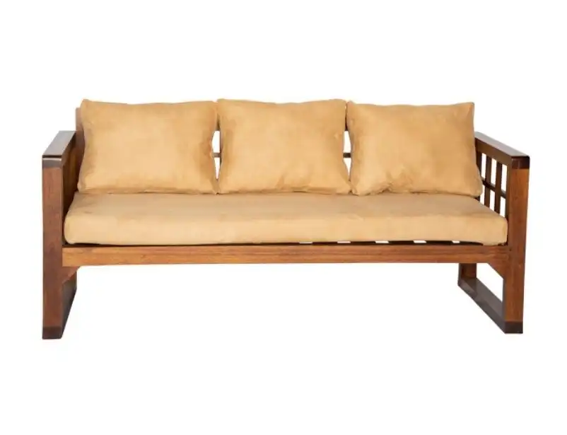 Grid Wooden Three Seater Sofa - Beige for rent