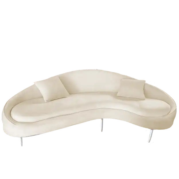Ivory Solid Textured Fabric 3-Seater Curved Sofa with 3 Pillows ATHOOR-SKU-000296