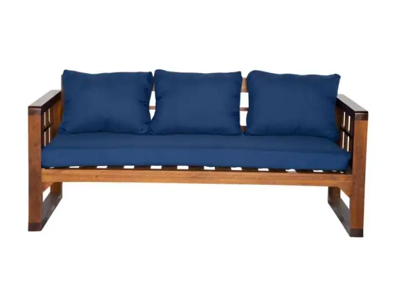 Grid Wooden Three Seater Sofa - Royal Blue for rent