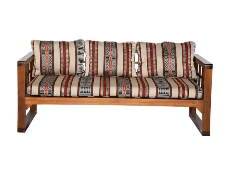 Wooden Grid Three Seater Sofa - Saddu Modern for rent