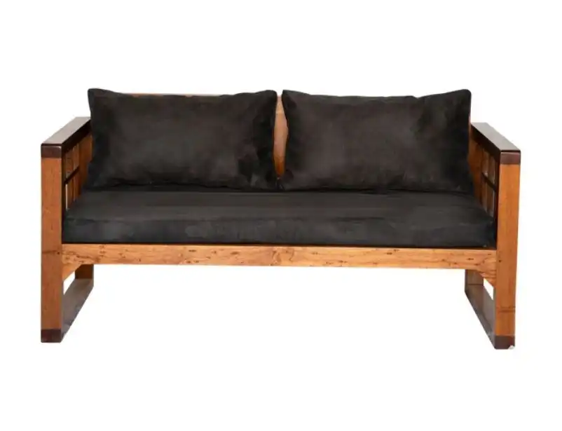 Grid Wooden Two Seater Sofa - Black for rent