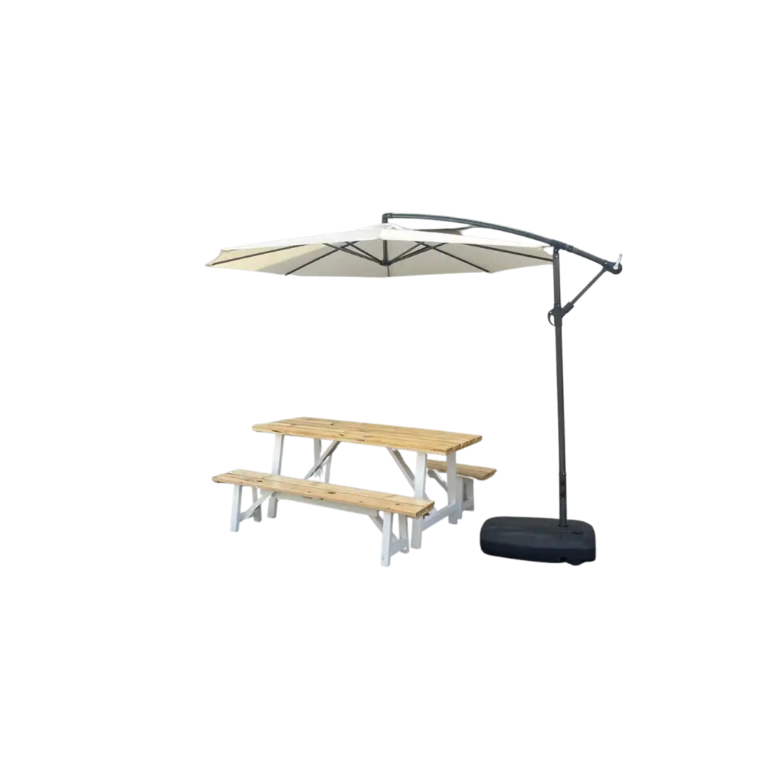 Cantilever Parasol with White Leg Picnic Bench ATHOOR-SKU-000756