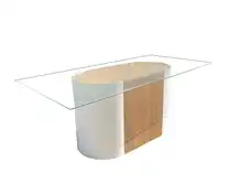 Large Burl Wood Base Glass Top Oval Dining Table (White)
