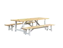 Garden Picnic White Leg Table with 2 Benches (SET)