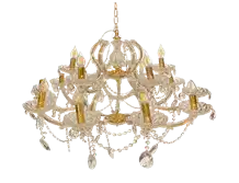 Amber Chandelier with Hanging Crystal and Plate-14 Bulbs 