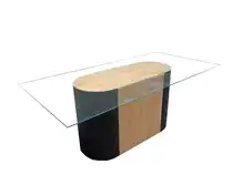 Large Burl Wood Base Glass Top Oval Dining Table (Black) 